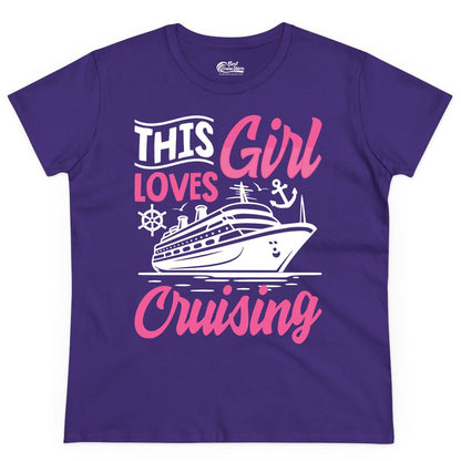 This Girl Loves Cruising Shirt - Fun Cruise Ship Gift for Girls (Ladies Tee) in Purple - This Girl Loves Cruising - Fun Cruise Ship Shirt With Pink Nautical Art