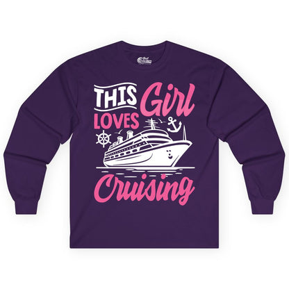 This Girl Loves Cruising Shirt - Fun Cruise Ship Gift for Girls (Long Sleeve) in Purple - This Girl Loves Cruising - Fun Cruise Ship Shirt With Pink Nautical Art