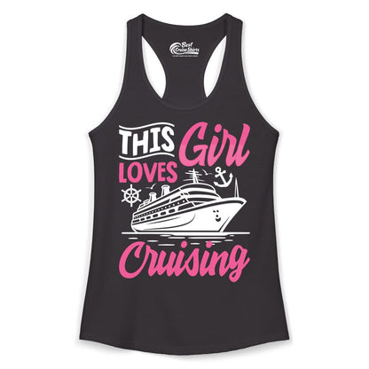 This Girl Loves Cruising Shirt - Fun Cruise Ship Gift for Girls (Ladies Tank) in Black - This Girl Loves Cruising - Fun Cruise Ship Shirt With Pink Nautical Art