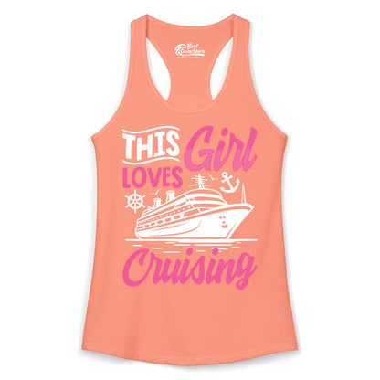 This Girl Loves Cruising Shirt - Fun Cruise Ship Gift for Girls (Ladies Tank) in Solid Light Orange - This Girl Loves Cruising - Fun Cruise Ship Shirt With Pink Nautical Art