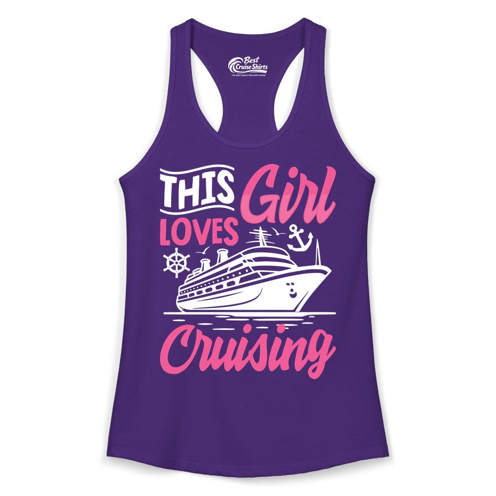 This Girl Loves Cruising Shirt - Fun Cruise Ship Gift for Girls (Ladies Tank) in Solid Purple Rush - This Girl Loves Cruising - Fun Cruise Ship Shirt With Pink Nautical Art
