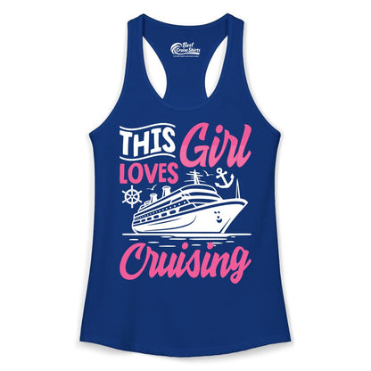 This Girl Loves Cruising Shirt - Fun Cruise Ship Gift for Girls (Ladies Tank) in Solid Royal - This Girl Loves Cruising - Fun Cruise Ship Shirt With Pink Nautical Art