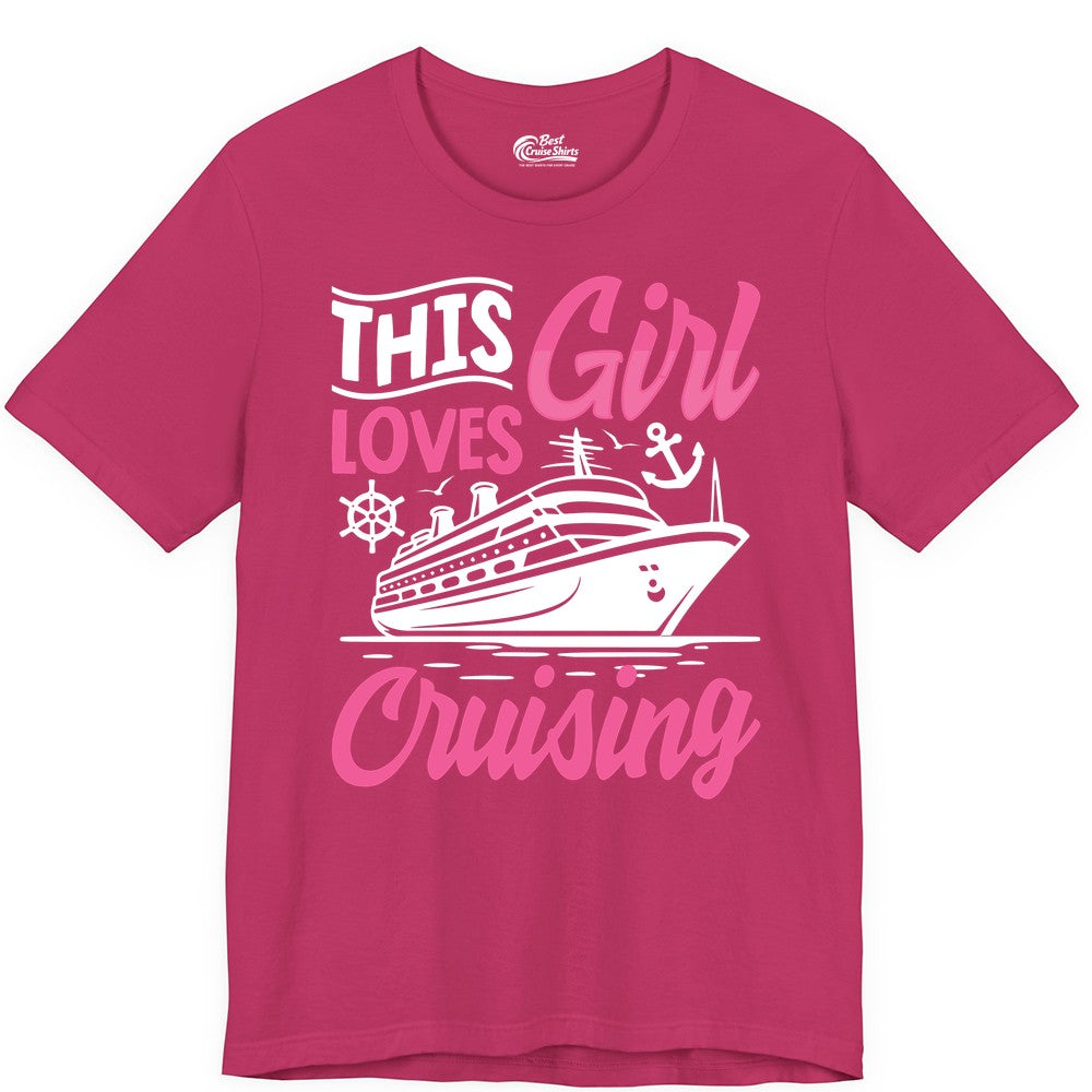 This Girl Loves Cruising Shirt - Fun Cruise Ship Gift for Girls (Premium Tee) in Berry - This Girl Loves Cruising - Fun Cruise Ship Shirt With Pink Nautical Art