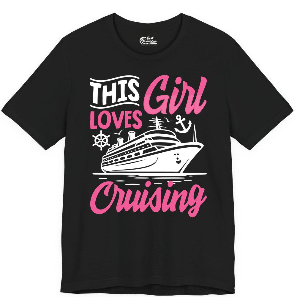 This Girl Loves Cruising Shirt - Fun Cruise Ship Gift for Girls (Premium Tee) in Black - This Girl Loves Cruising - Fun Cruise Ship Shirt With Pink Nautical Art