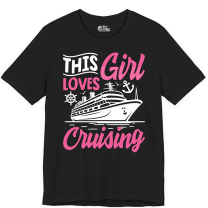 This Girl Loves Cruising Shirt - Fun Cruise Ship Gift for Girls (Premium Tee) in Black - This Girl Loves Cruising - Fun Cruise Ship Shirt With Pink Nautical Art
