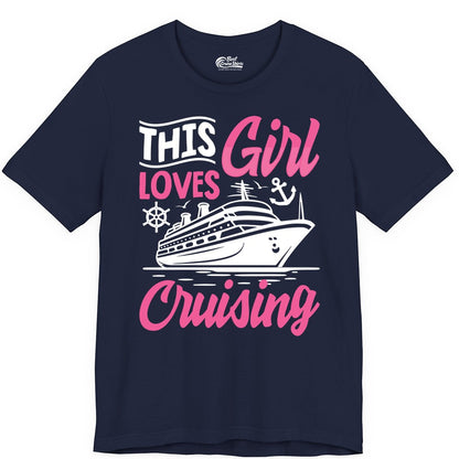 This Girl Loves Cruising Shirt - Fun Cruise Ship Gift for Girls (Premium Tee) in Navy - This Girl Loves Cruising - Fun Cruise Ship Shirt With Pink Nautical Art