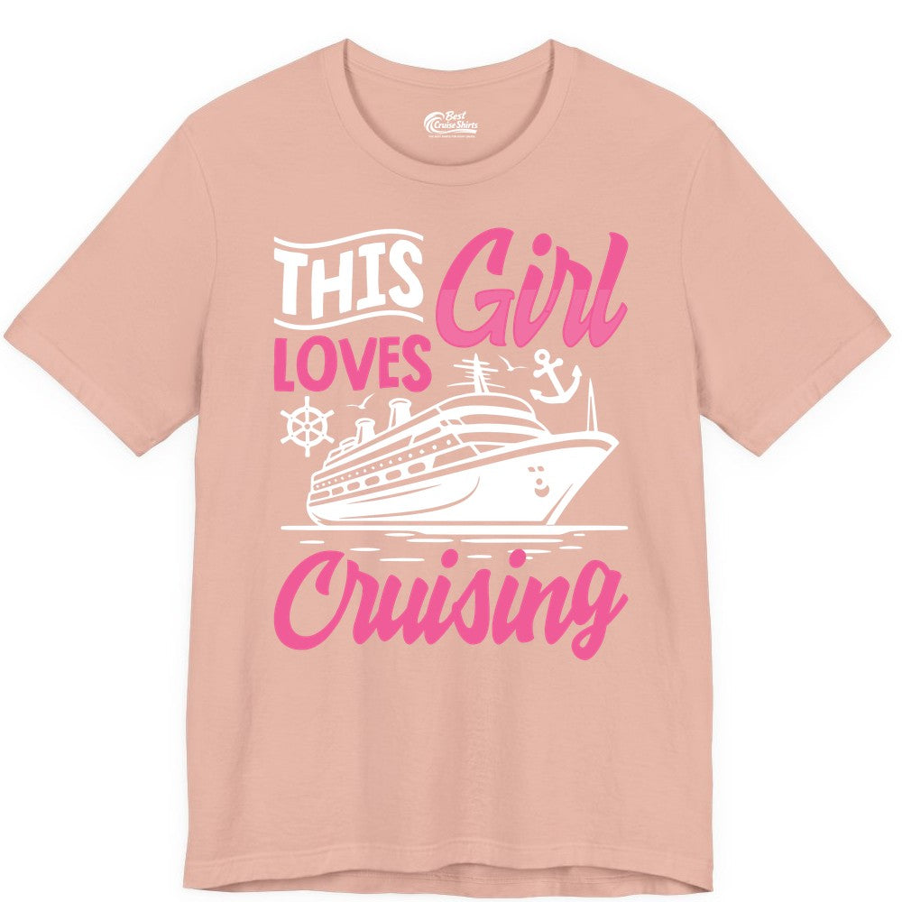 This Girl Loves Cruising Shirt - Fun Cruise Ship Gift for Girls (Premium Tee) in Peach - This Girl Loves Cruising - Fun Cruise Ship Shirt With Pink Nautical Art