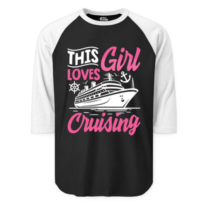 This Girl Loves Cruising Shirt - Fun Cruise Ship Gift for Girls (Raglan) in BlackWhite - This Girl Loves Cruising - Fun Cruise Ship Shirt With Pink Nautical Art