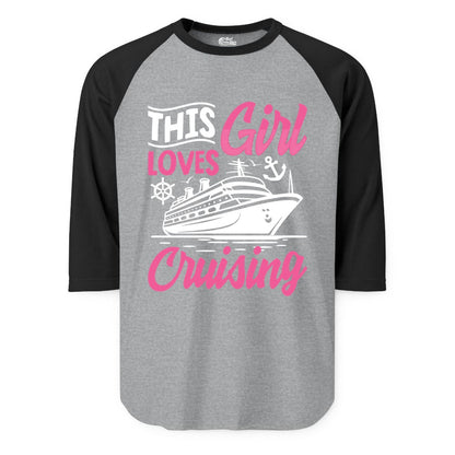 This Girl Loves Cruising Shirt - Fun Cruise Ship Gift for Girls (Raglan) in Heather GreyBlack - This Girl Loves Cruising - Fun Cruise Ship Shirt With Pink Nautical Art