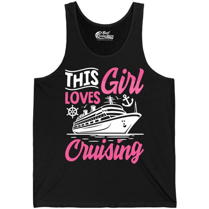 This Girl Loves Cruising Shirt - Fun Cruise Ship Gift for Girls (Tank Top) in Black - This Girl Loves Cruising - Fun Cruise Ship Shirt With Pink Nautical Art