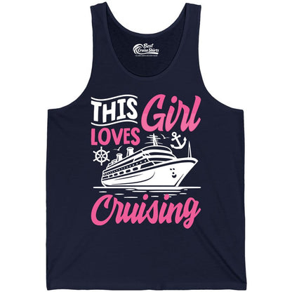 This Girl Loves Cruising Shirt - Fun Cruise Ship Gift for Girls (Tank Top) in Navy - This Girl Loves Cruising - Fun Cruise Ship Shirt With Pink Nautical Art