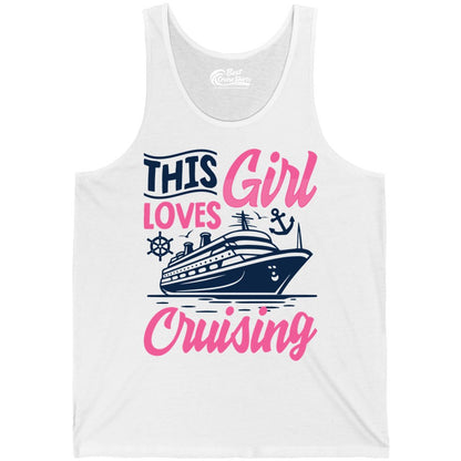 This Girl Loves Cruising Shirt - Fun Cruise Ship Gift for Girls (Tank Top) in White - This Girl Loves Cruising - Fun Cruise Ship Shirt With Pink Nautical Art