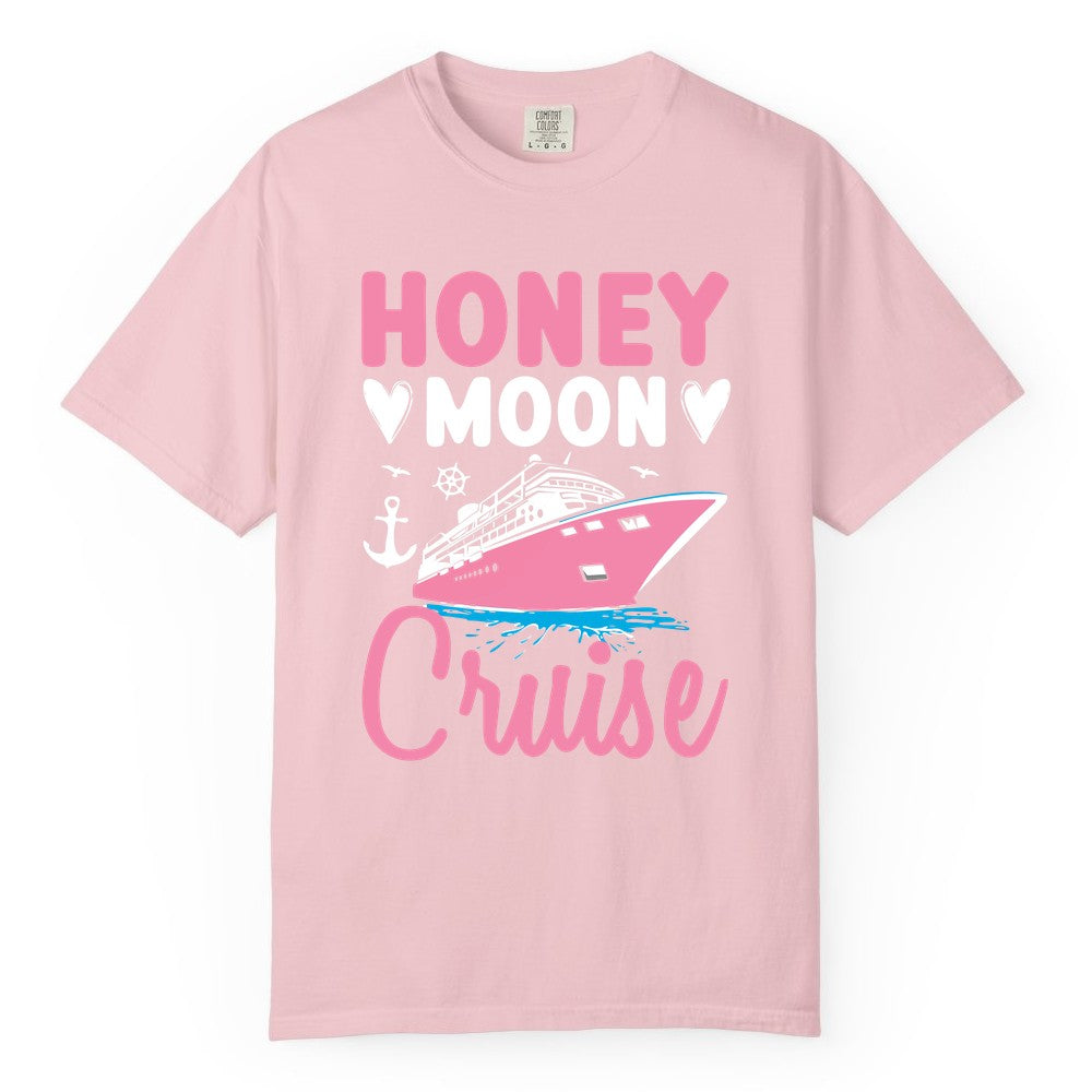 Honeymoon Cruise Shirt - Romantic Nautical Couple Vacation Outfit (Comfort Color) in Blossom - Honeymoon Cruise Shirt - Romantic Nautical Hearts Couple Apparel