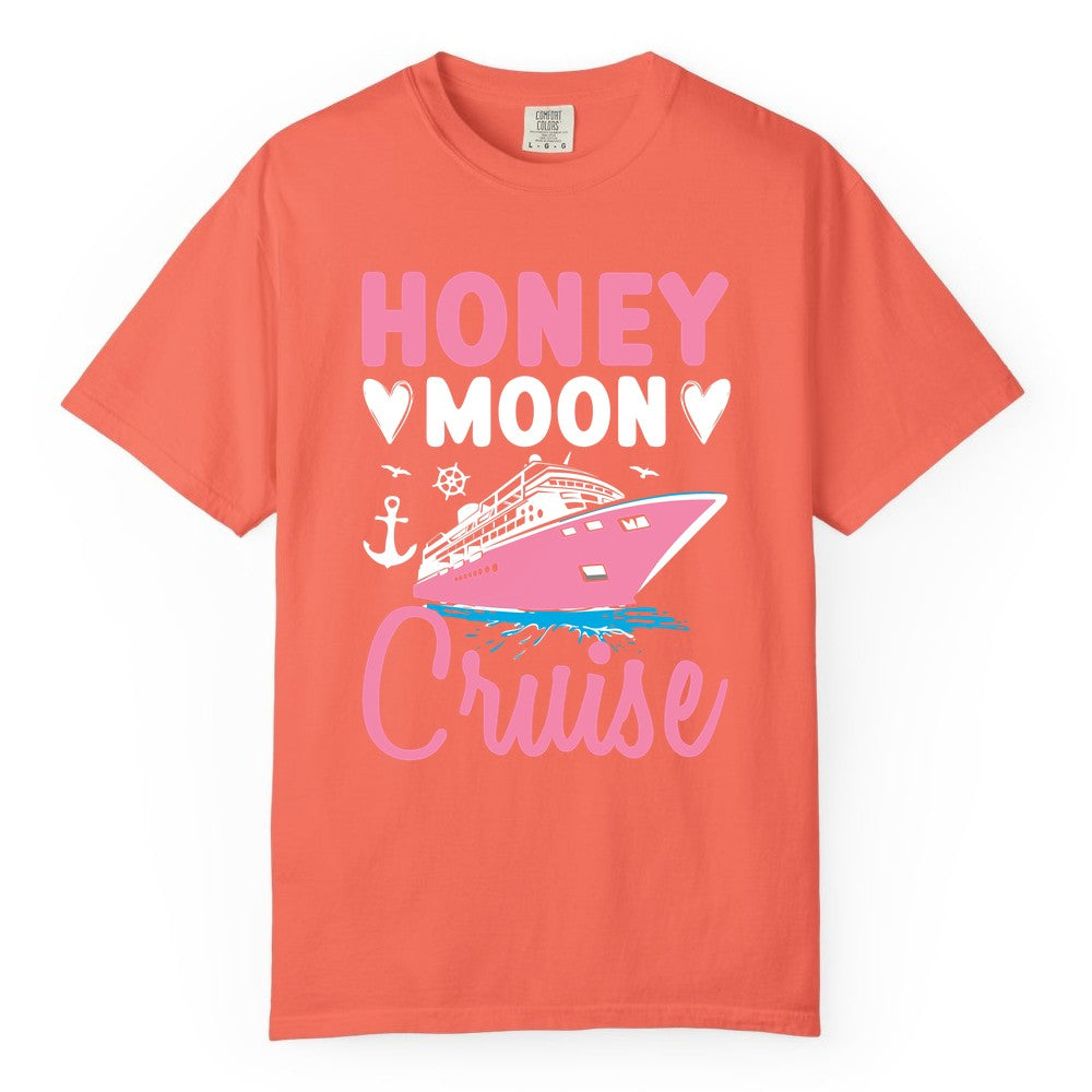 Honeymoon Cruise Shirt - Romantic Nautical Couple Vacation Outfit (Comfort Color) in Bright Salmon - Honeymoon Cruise Shirt - Romantic Nautical Hearts Couple Apparel