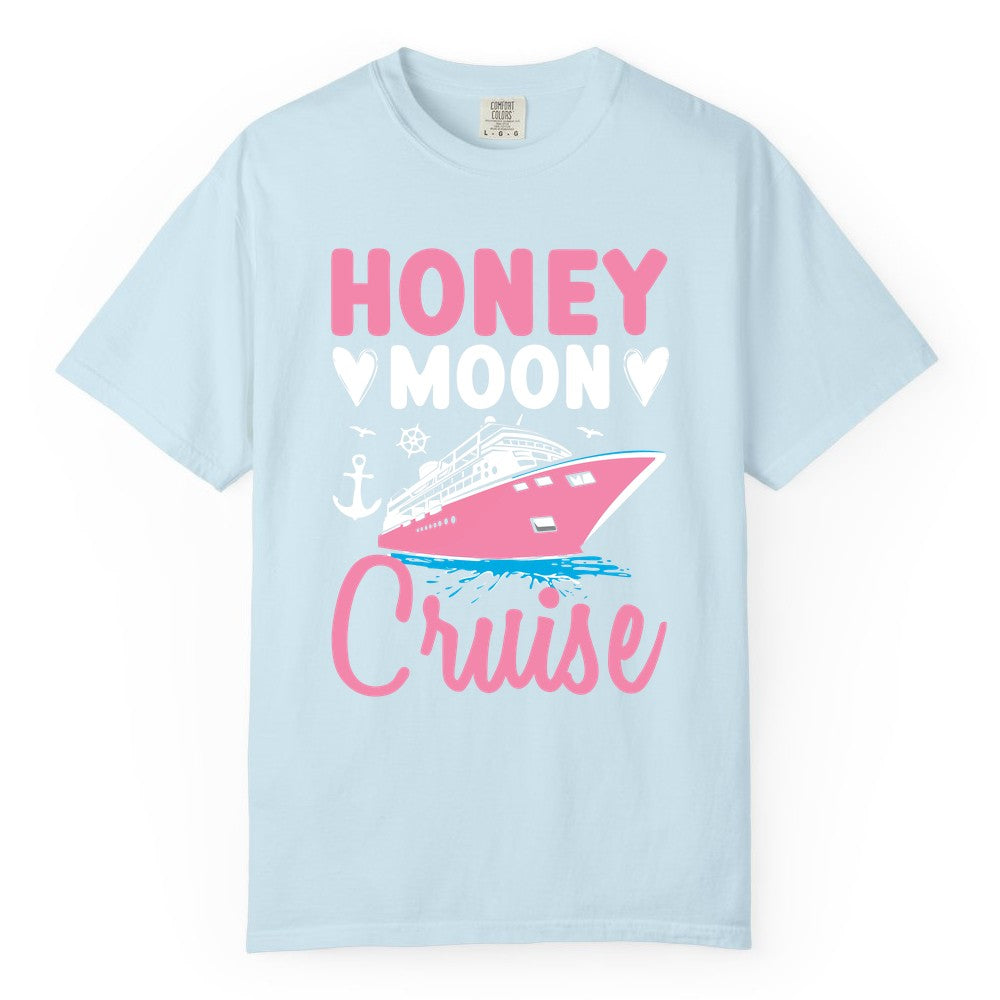 Honeymoon Cruise Shirt - Romantic Nautical Couple Vacation Outfit (Comfort Color) in Chambray - Honeymoon Cruise Shirt - Romantic Nautical Hearts Couple Apparel