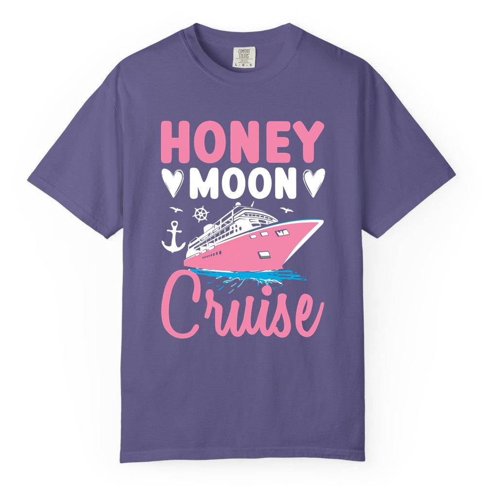 Honeymoon Cruise Shirt - Romantic Nautical Couple Vacation Outfit (Comfort Color) in Grape - Honeymoon Cruise Shirt - Romantic Nautical Hearts Couple Apparel