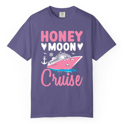 Honeymoon Cruise Shirt - Romantic Nautical Couple Vacation Outfit (Comfort Color) in Grape - Honeymoon Cruise Shirt - Romantic Nautical Hearts Couple Apparel