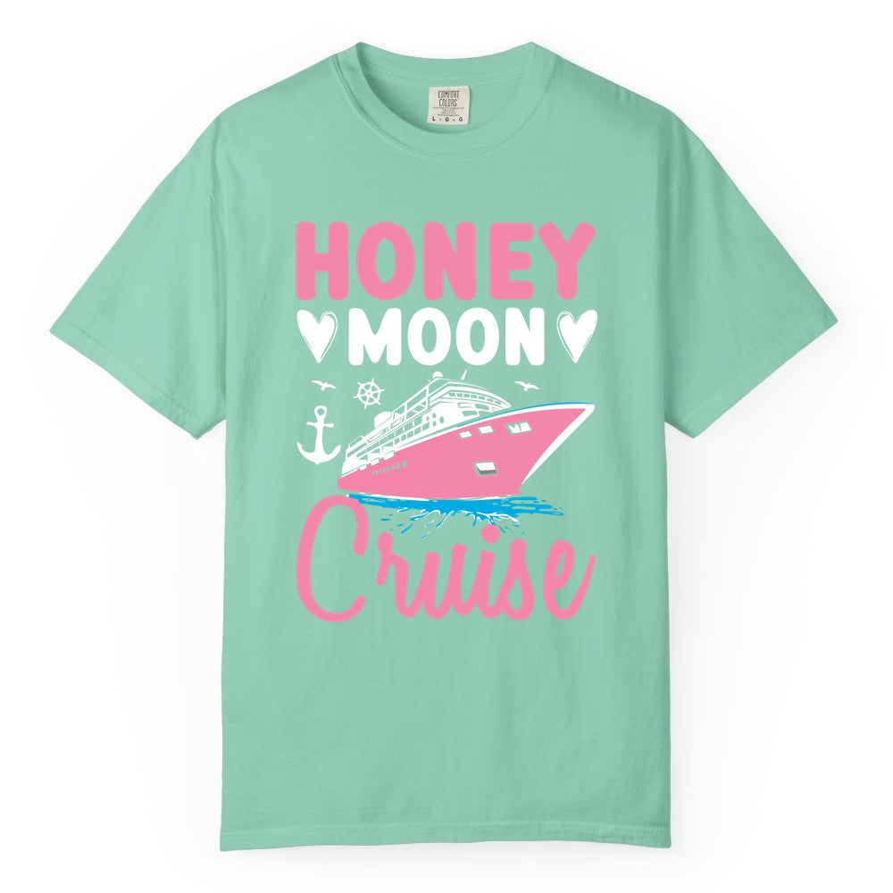 Honeymoon Cruise Shirt - Romantic Nautical Couple Vacation Outfit (Comfort Color) in Island Reef - Honeymoon Cruise Shirt - Romantic Nautical Hearts Couple Apparel