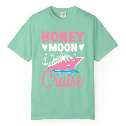 Honeymoon Cruise Shirt - Romantic Nautical Couple Vacation Outfit (Comfort Color) in Island Reef - Honeymoon Cruise Shirt - Romantic Nautical Hearts Couple Apparel