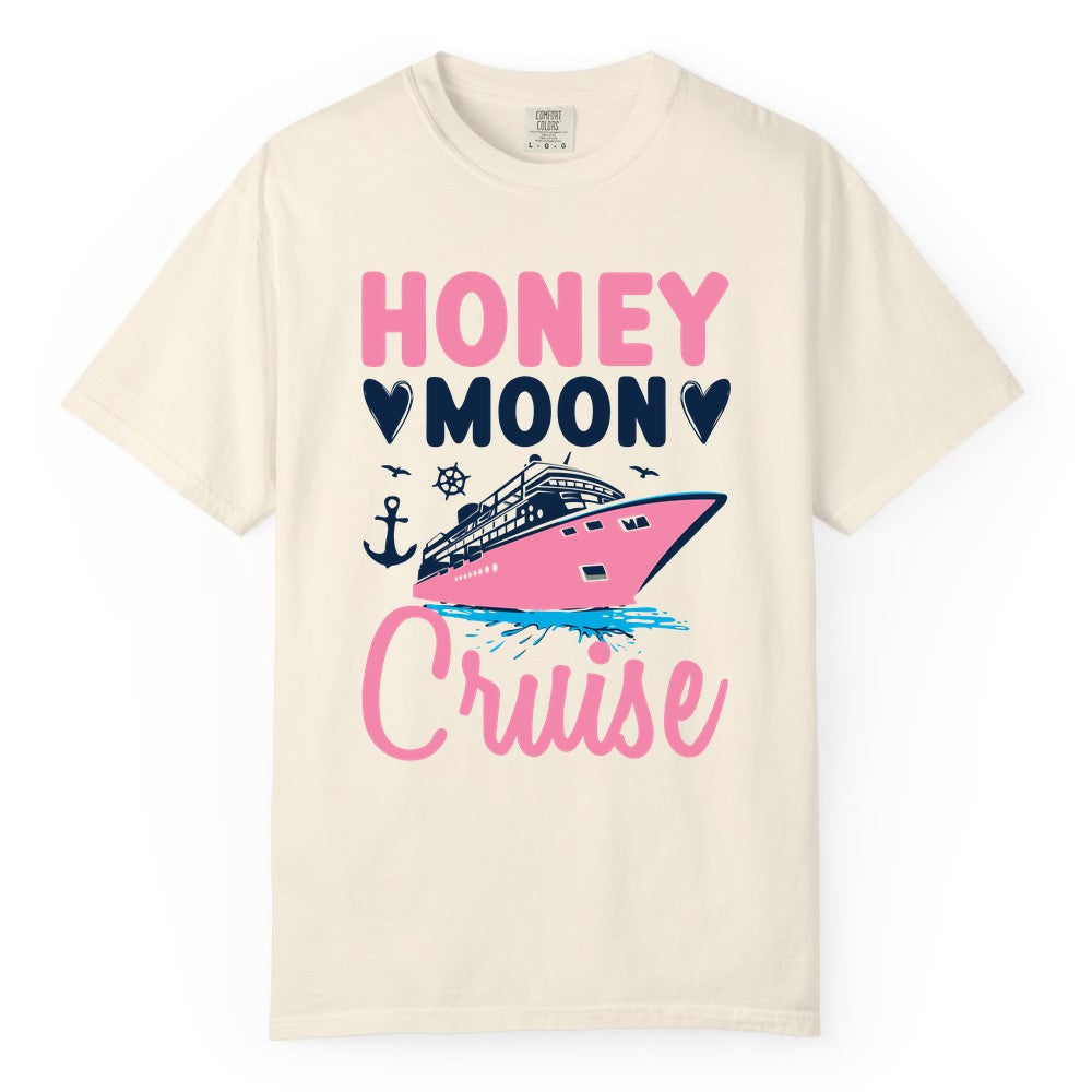 Honeymoon Cruise Shirt - Romantic Nautical Couple Vacation Outfit (Comfort Color) in Ivory - Honeymoon Cruise Shirt - Romantic Nautical Hearts Couple Apparel