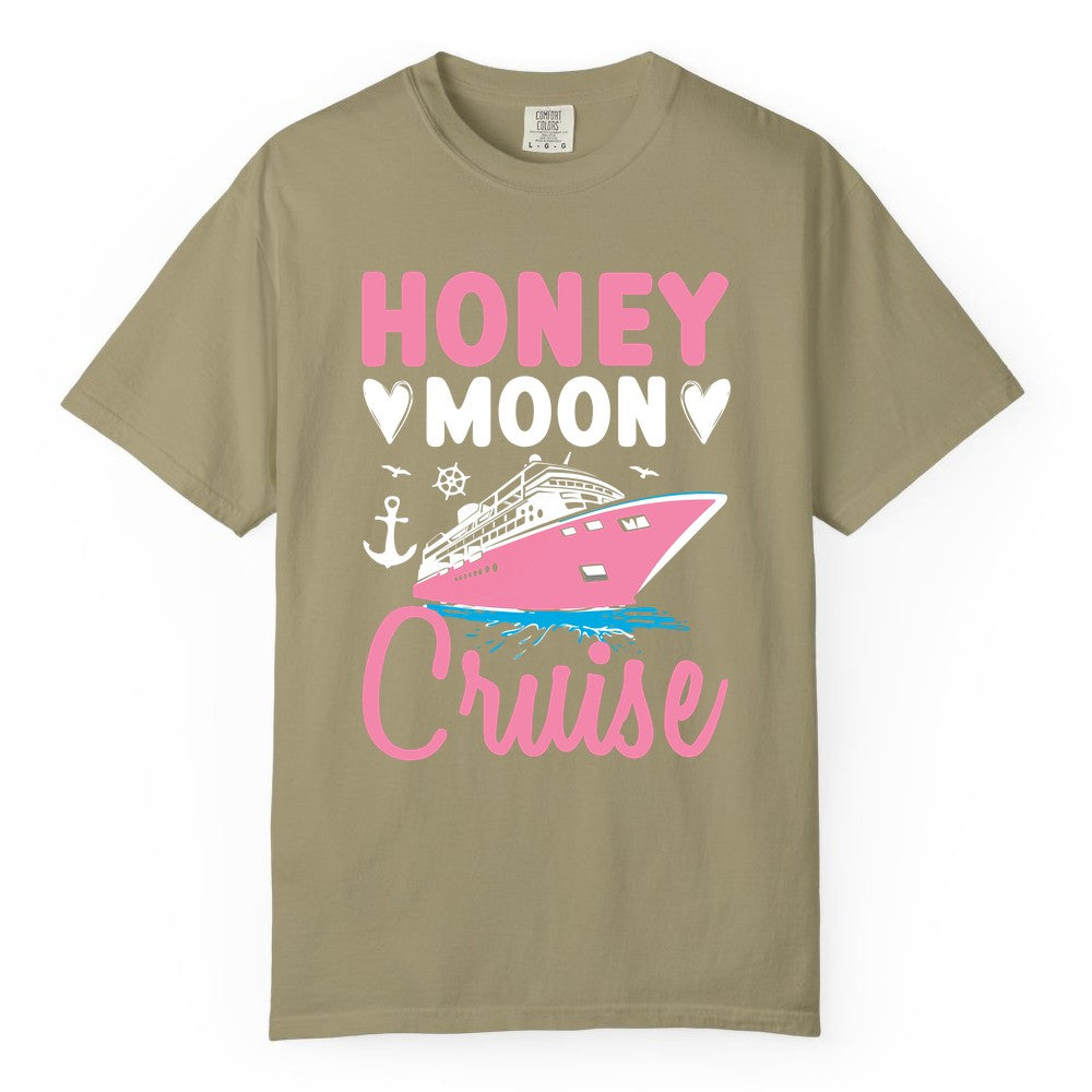 Honeymoon Cruise Shirt - Romantic Nautical Couple Vacation Outfit (Comfort Color) in Khaki - Honeymoon Cruise Shirt - Romantic Nautical Hearts Couple Apparel