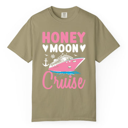Honeymoon Cruise Shirt - Romantic Nautical Couple Vacation Outfit (Comfort Color) in Khaki - Honeymoon Cruise Shirt - Romantic Nautical Hearts Couple Apparel