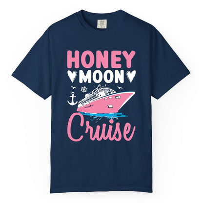 Honeymoon Cruise Shirt - Romantic Nautical Couple Vacation Outfit (Comfort Color) in Navy - Honeymoon Cruise Shirt - Romantic Nautical Hearts Couple Apparel