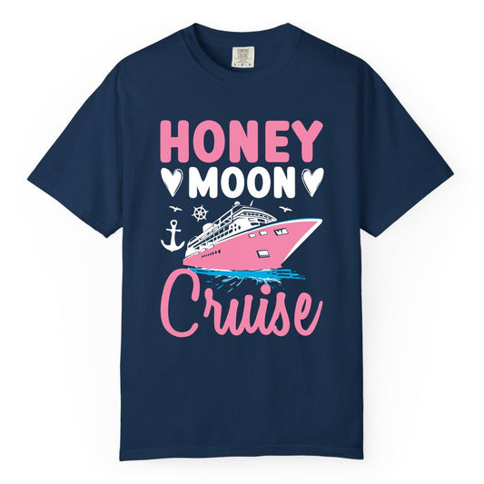 Honeymoon Cruise Shirt - Romantic Nautical Couple Vacation Outfit (Comfort Color) in Navy - Honeymoon Cruise Shirt - Romantic Nautical Hearts Couple Apparel