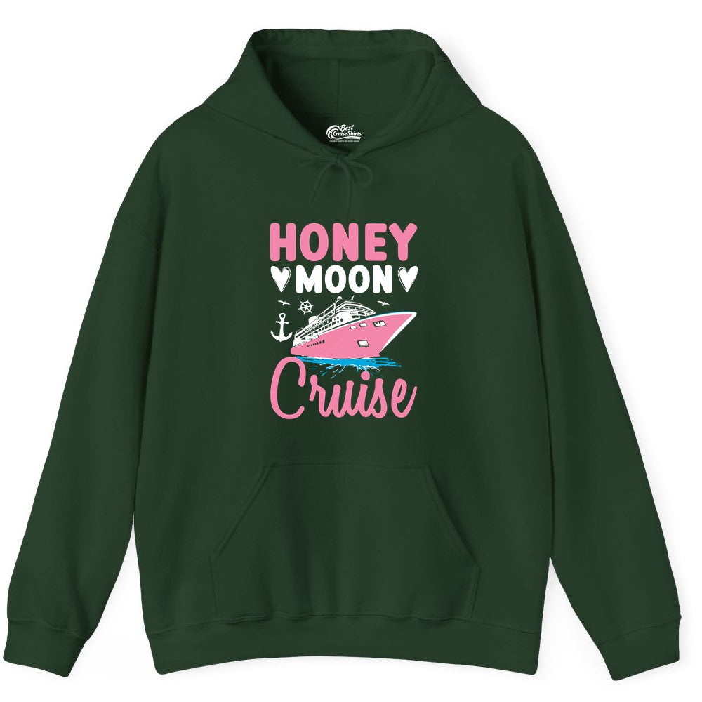 Honeymoon Cruise Shirt - Romantic Nautical Couple Vacation Outfit (Hoodie) in Forest Green - Honeymoon Cruise Shirt - Romantic Nautical Hearts Couple Apparel