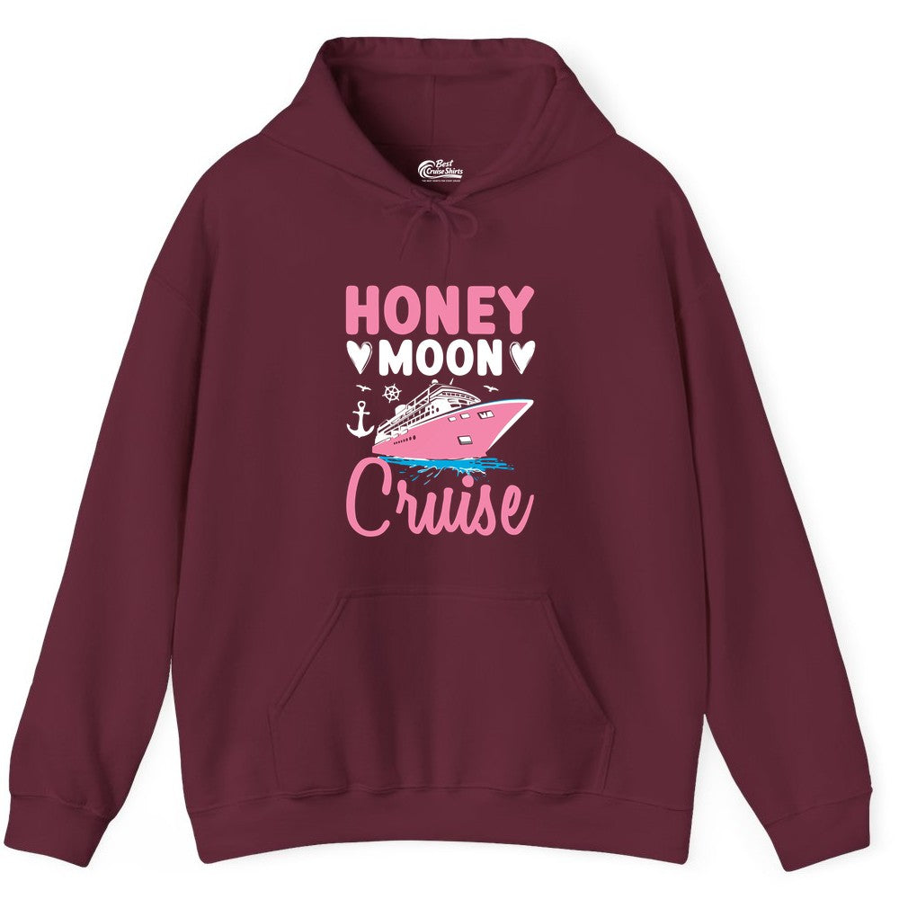 Honeymoon Cruise Shirt - Romantic Nautical Couple Vacation Outfit (Hoodie) in Maroon - Honeymoon Cruise Shirt - Romantic Nautical Hearts Couple Apparel