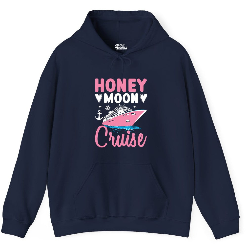 Honeymoon Cruise Shirt - Romantic Nautical Couple Vacation Outfit (Hoodie) in Navy - Honeymoon Cruise Shirt - Romantic Nautical Hearts Couple Apparel