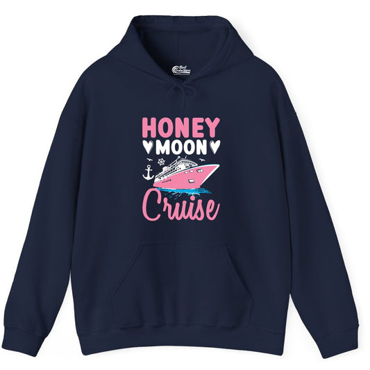 Honeymoon Cruise Shirt - Romantic Nautical Couple Vacation Outfit (Hoodie) in Navy - Honeymoon Cruise Shirt - Romantic Nautical Hearts Couple Apparel