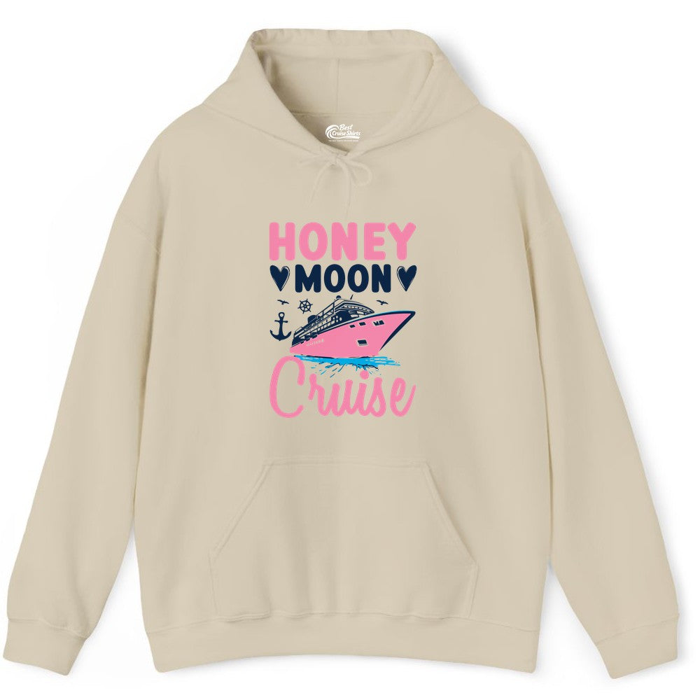 Honeymoon Cruise Shirt - Romantic Nautical Couple Vacation Outfit (Hoodie) in Sand - Honeymoon Cruise Shirt - Romantic Nautical Hearts Couple Apparel