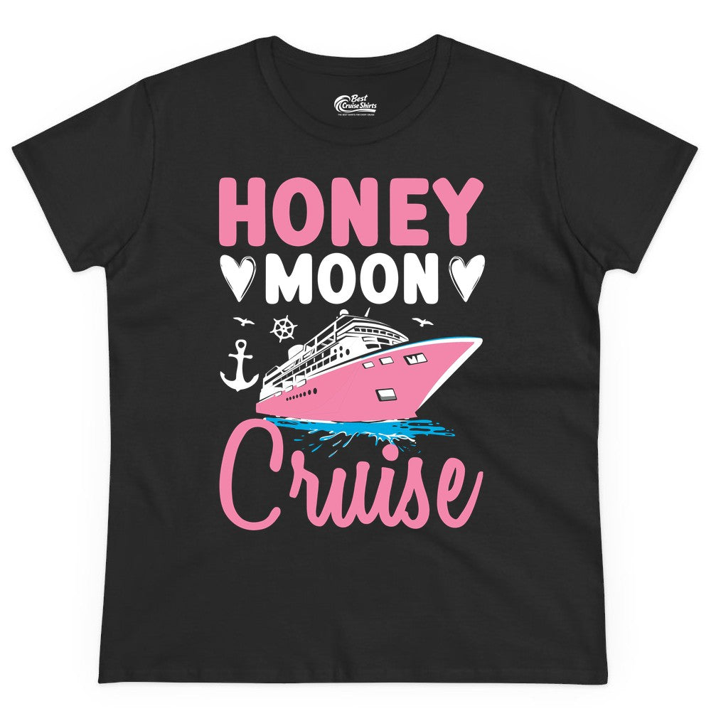 Honeymoon Cruise Shirt - Romantic Nautical Couple Vacation Outfit (Ladies Tee) in Black - Honeymoon Cruise Shirt - Romantic Nautical Hearts Couple Apparel