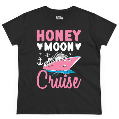 Honeymoon Cruise Shirt - Romantic Nautical Couple Vacation Outfit (Ladies Tee) in Black - Honeymoon Cruise Shirt - Romantic Nautical Hearts Couple Apparel