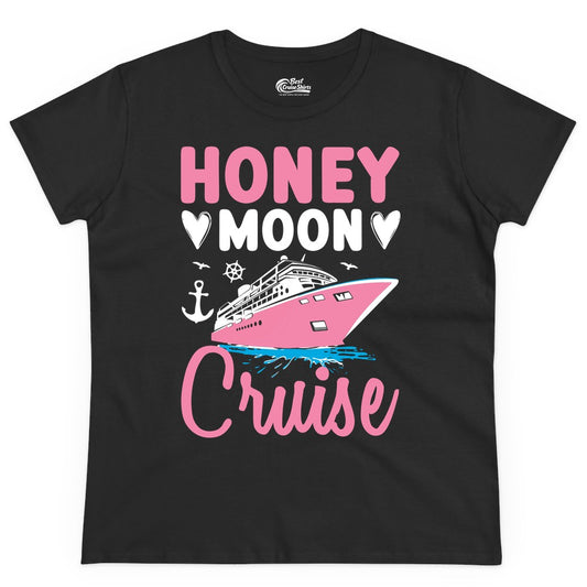 Honeymoon Cruise Shirt - Romantic Nautical Couple Vacation Outfit (Ladies Tee) in Black - Honeymoon Cruise Shirt - Romantic Nautical Hearts Couple Apparel