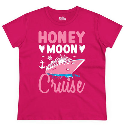 Honeymoon Cruise Shirt - Romantic Nautical Couple Vacation Outfit (Ladies Tee) in Heliconia - Honeymoon Cruise Shirt - Romantic Nautical Hearts Couple Apparel