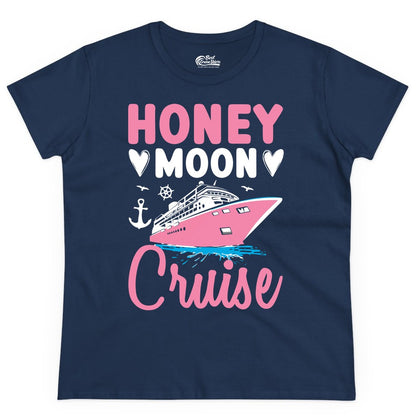 Honeymoon Cruise Shirt - Romantic Nautical Couple Vacation Outfit (Ladies Tee) in Navy - Honeymoon Cruise Shirt - Romantic Nautical Hearts Couple Apparel