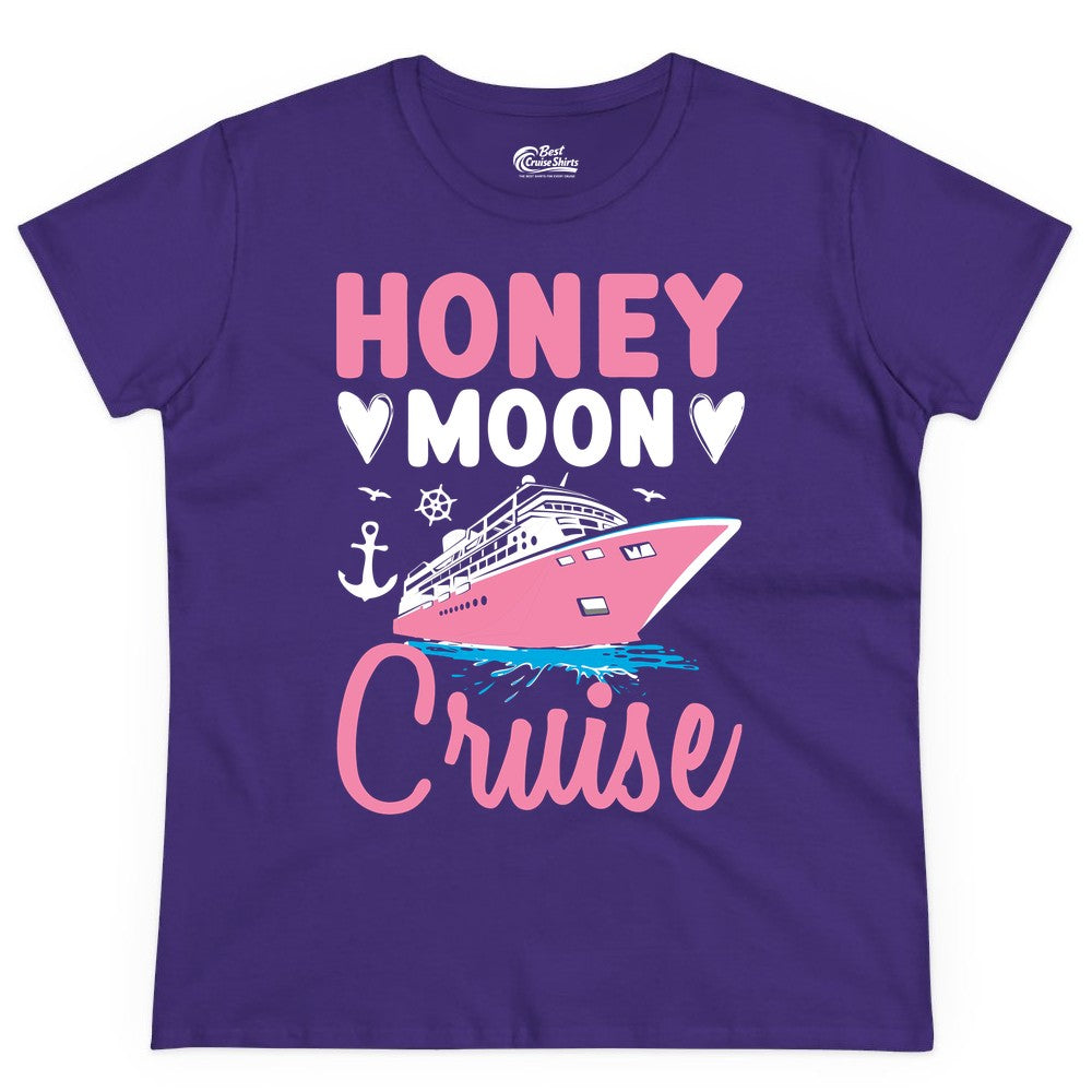 Honeymoon Cruise Shirt - Romantic Nautical Couple Vacation Outfit (Ladies Tee) in Purple - Honeymoon Cruise Shirt - Romantic Nautical Hearts Couple Apparel