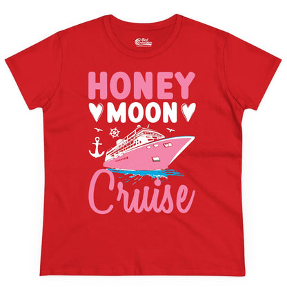 Honeymoon Cruise Shirt - Romantic Nautical Couple Vacation Outfit (Ladies Tee) in Red - Honeymoon Cruise Shirt - Romantic Nautical Hearts Couple Apparel