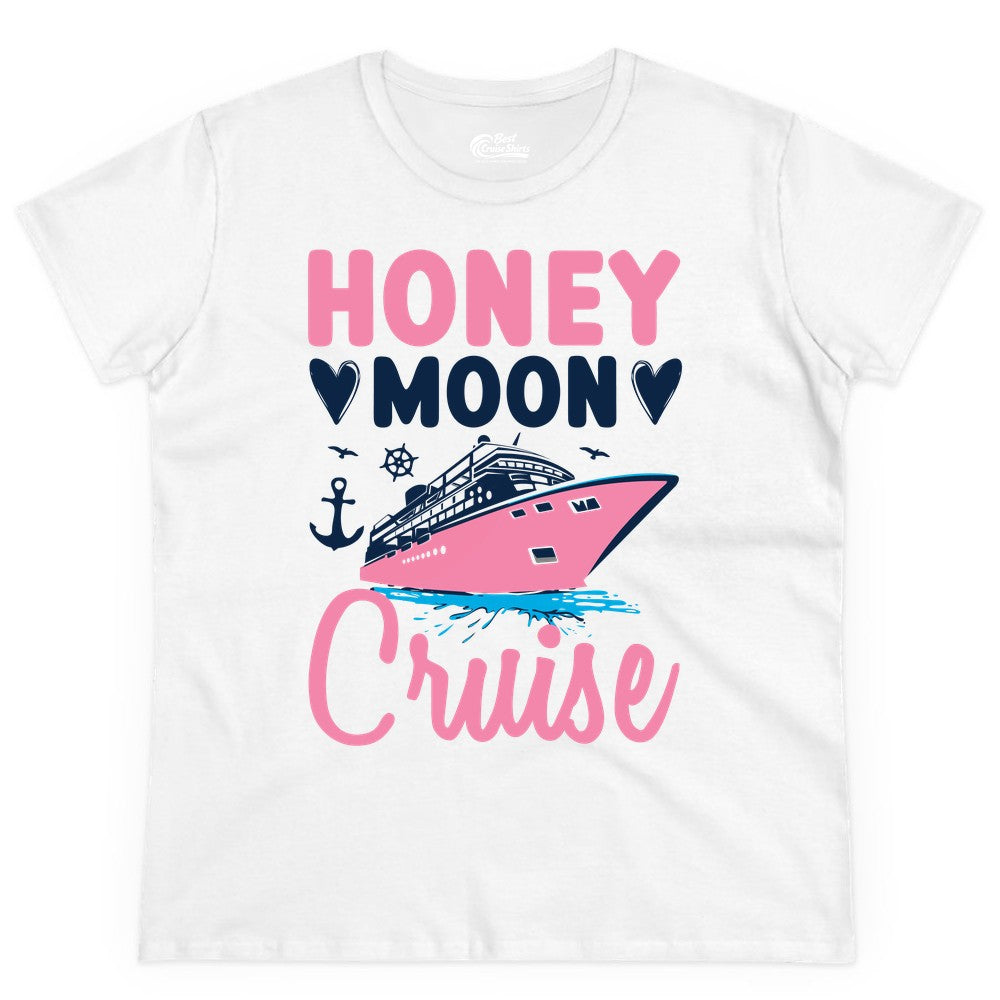 Honeymoon Cruise Shirt - Romantic Nautical Couple Vacation Outfit (Ladies Tee) in White - Honeymoon Cruise Shirt - Romantic Nautical Hearts Couple Apparel