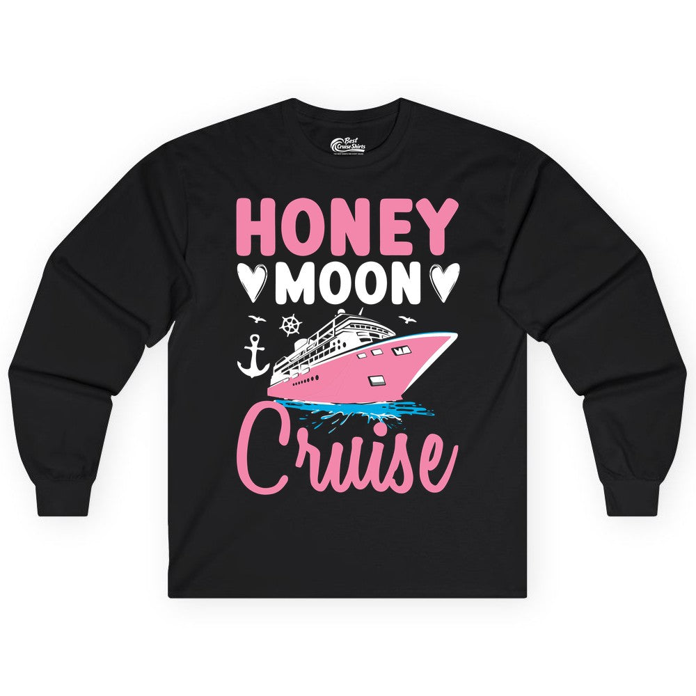 Honeymoon Cruise Shirt - Romantic Nautical Couple Vacation Outfit (Long Sleeve) in Black - Honeymoon Cruise Shirt - Romantic Nautical Hearts Couple Apparel