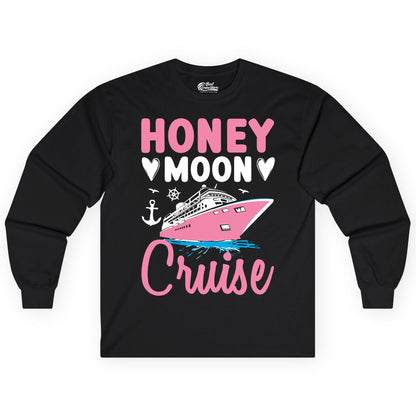 Honeymoon Cruise Shirt - Romantic Nautical Couple Vacation Outfit (Long Sleeve) in Black - Honeymoon Cruise Shirt - Romantic Nautical Hearts Couple Apparel