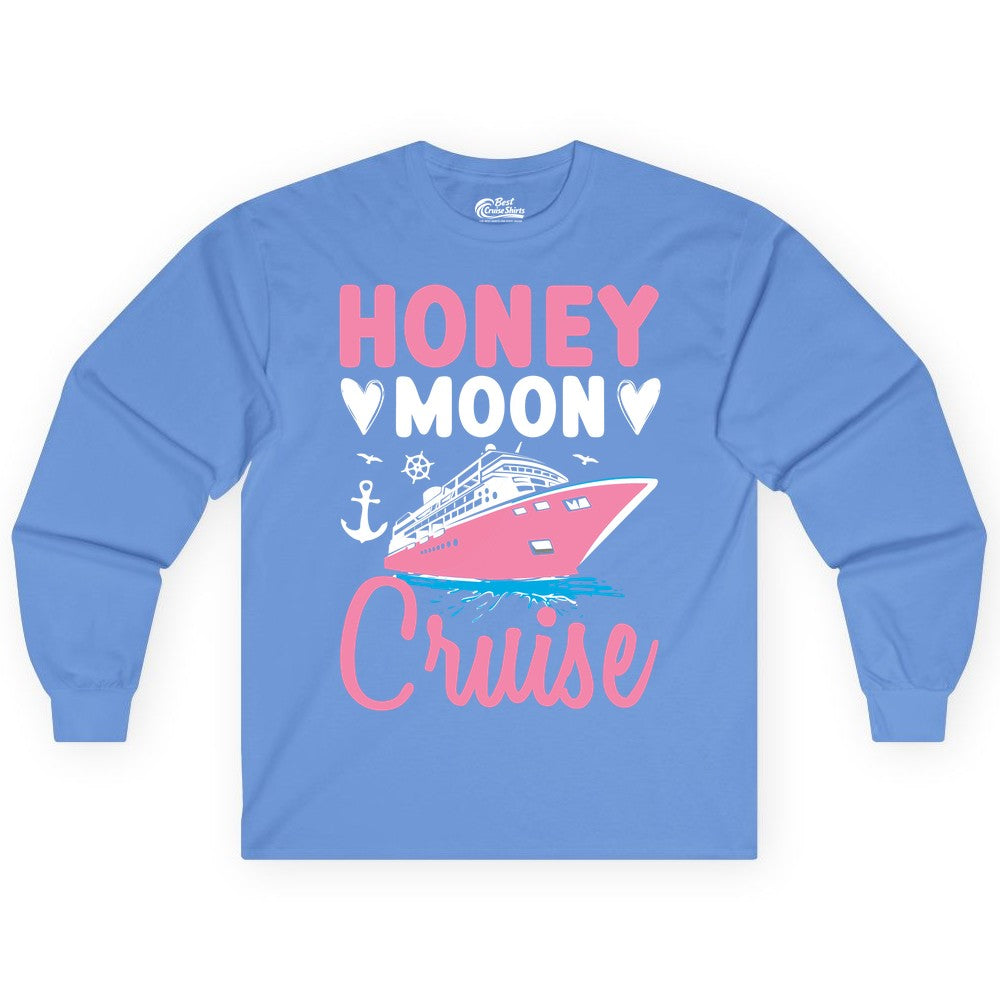 Honeymoon Cruise Shirt - Romantic Nautical Couple Vacation Outfit (Long Sleeve) in Carolina Blue - Honeymoon Cruise Shirt - Romantic Nautical Hearts Couple Apparel