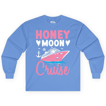Honeymoon Cruise Shirt - Romantic Nautical Couple Vacation Outfit (Long Sleeve) in Carolina Blue - Honeymoon Cruise Shirt - Romantic Nautical Hearts Couple Apparel