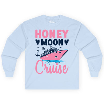 Honeymoon Cruise Shirt - Romantic Nautical Couple Vacation Outfit (Long Sleeve) in Light Blue - Honeymoon Cruise Shirt - Romantic Nautical Hearts Couple Apparel
