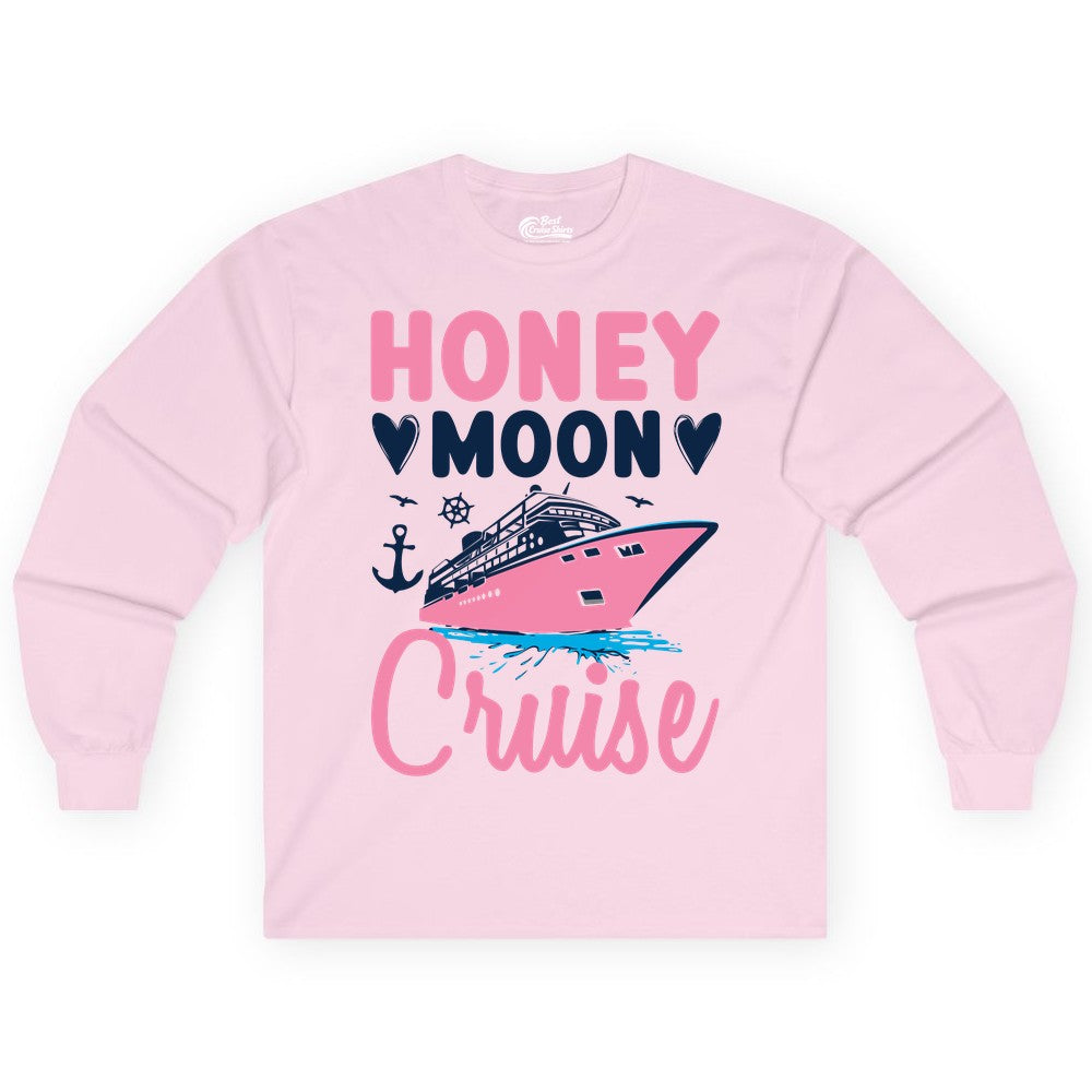 Honeymoon Cruise Shirt - Romantic Nautical Couple Vacation Outfit (Long Sleeve) in Light Pink - Honeymoon Cruise Shirt - Romantic Nautical Hearts Couple Apparel