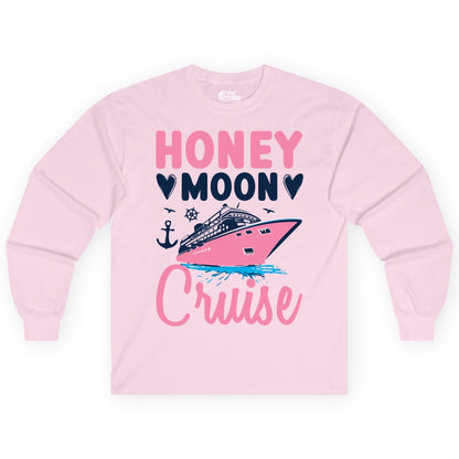 Honeymoon Cruise Shirt - Romantic Nautical Couple Vacation Outfit (Long Sleeve) in Light Pink - Honeymoon Cruise Shirt - Romantic Nautical Hearts Couple Apparel