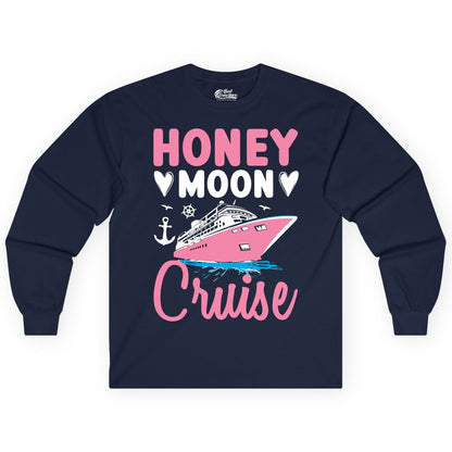 Honeymoon Cruise Shirt - Romantic Nautical Couple Vacation Outfit (Long Sleeve) in Navy - Honeymoon Cruise Shirt - Romantic Nautical Hearts Couple Apparel