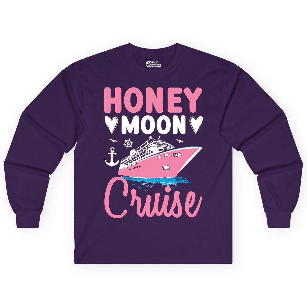 Honeymoon Cruise Shirt - Romantic Nautical Couple Vacation Outfit (Long Sleeve) in Purple - Honeymoon Cruise Shirt - Romantic Nautical Hearts Couple Apparel